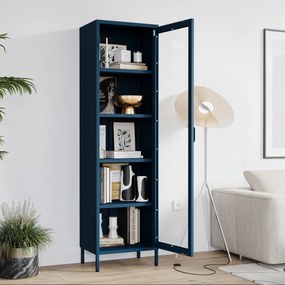 Witryna szklana do salonu wąska granatowa Modern LUIGI 500 x 1800 x 350 mm