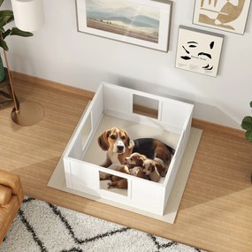 PawHut Kojec dla Szczeniąt dla Małych i Średnich Ras Psów, Biały z Regulowanym Wejściem i Antypoślizgowymi Podkładkami