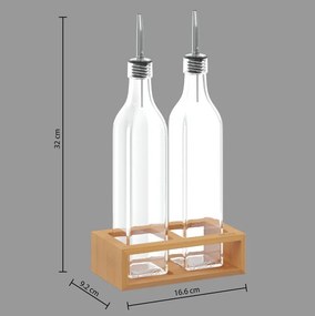 Butelki na olej i ocet w bambusowym stojaku GUSTO, 2x 480 ml