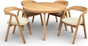Zestaw Stół okrągły fornir 120/220 cm+ krzesła 4 szt dębowe sztaplowane