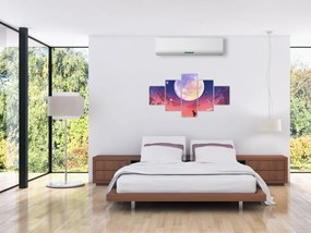 Obraz - Kobieta i pies w pełni księżyca (125x70 cm)