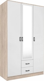 Skandynawska trzydrzwiowa szafa z lustrem dąb sonoma + biały H4-A82
