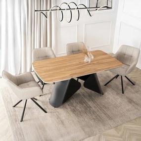 Zestaw Stół Rozkładany VERONA 160-240 cm Dąb/Czarny i 4 Krzesła PEONY 2 Beżowe