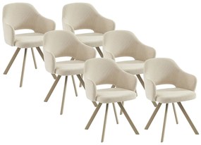 Zestaw 6 obrotowych krzeseł z tkaniny tweedowej i beżowego metalu - Kremowe - RASEMA