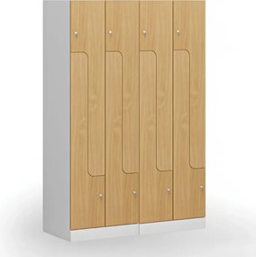 Metalowa szafka ubraniowa S1 Z, 4-drzwiowa, 1850 x 600 x 500 mm, zamek cylindryczny, drzwi laminowane, dąb naturalny