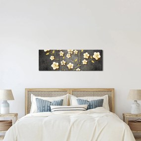 Obraz - Złoty krzew na czarnym tle (z zegarem) (90x30 cm)