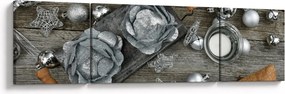 Obraz - srebrne ozdoby świąteczne (170x50 cm)