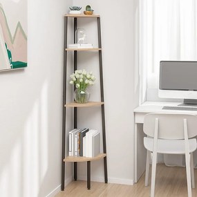 Półka narożna 4 poziomy Jasnobrązowa i czarna 45,5x31,5x150 cm - Solidna i Przestronna