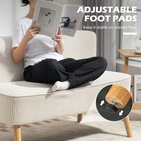 HOMCOM Dwuosobowa Kanapa, Miękkie Siedzisko, Łatwa w Utrzymaniu, Obciążenie do 150 kg, 117 x 56,5 x 77 cm, Kremowy