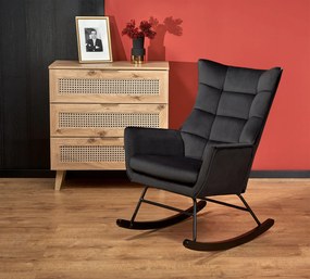 Fotel bujany, czarny, welur, na płozach BAZALTO