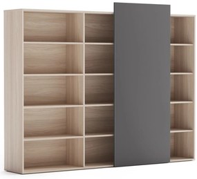 PLAN Regał biurowy wysoki długi BLOCK, 2390 x 400 x 1748, Dąb naturalny / grafitowy