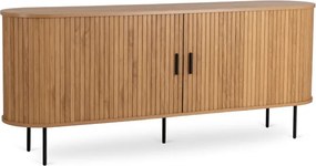 Komoda do Salonu Rozsuwana TRISH 180 cm Dąb Dwudrzwiowa Ryflowana Nowoczesna