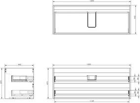 Mexen Rivel szafka łazienkowa 160 cm z umywalką Vela lewą, 2S, 1D, ryflowana, grafit/biała mat - 91A23-16047-3-BBFFF66-W23L01