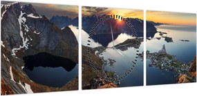 Obraz - Krajobraz górski, Norwegia (z zegarem) (90x30 cm)