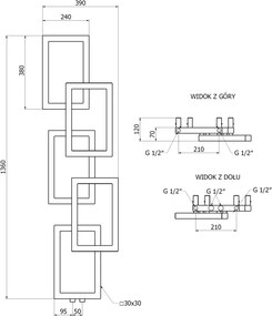 Mexen Grid grzejnik łazienkowy dekoracyjny 1360 x 390 mm, 349 W, czarny - W215-1360-390-00-70