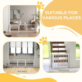 PawHut Bramka Asekuracyjna dla Psów, Antypoślizgowa, Wolnostojąca, Rozsuwana, z Drewnianą Ramą, 71-190x38,5x56cm, Biała