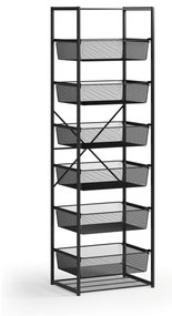 Otwarty regał koszowy, 6x kosz z drobną siatką, TYP V, 600 × 460 × 2020 mm, czarny