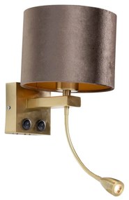 Lampa ścienna brązowa z abażurem z brązowego weluru 18 cm - Brescia klasyczny/Antyczny Oswietlenie wewnetrzne