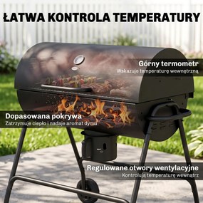 Outsunny Grill węglowy Metal BBQ z pokrywą Termometr Koła Wózek grillowy 95x71,5x102 cm Czarny