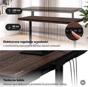 Biurko elektryczne z regulacją wysokości Ellis 160x70 cm, orzech/czarny