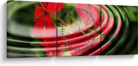Abstrakcyjny obraz - kwiaty w falach (z zegarem) (90x30 cm)