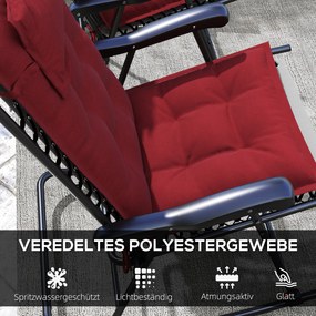 Outsunny Zestaw 2 odpornych na wodę poduszek na leżak ogrodowy 50x116x5 cm, Bordowy