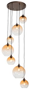Lampa wisząca w stylu art deco ciemny brąz z bursztynowym szkłem 7-świateł - Sandra ArtDeco Oswietlenie wewnetrzne