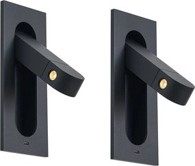 Zestaw 2 nowoczesnych lamp ściennych czarnych z LED i portem USB-C - Hilton