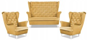 Zestaw wypoczynkowy Carol sofa fotele paski Family Meble żółty miodowy