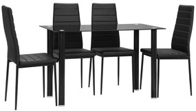 HOMCOM 5-częściowy Zestaw Jadalny Zestaw Stołowy Stół z 4 Krzesłami, nowoczesny design, stół z blatem z hartowanego szkła, Czarny