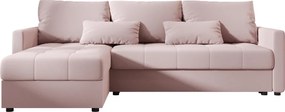 Rozkładany, dwustronny narożnik do salonu VENORIA 220x143 cm, pudrowo różowy + 2 poduszki GRATIS