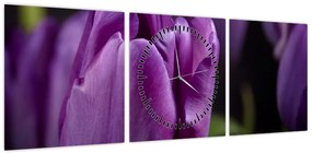 Obraz kwiatów tulipanów (z zegarem) (90x30 cm)