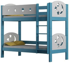 Niebieskie sosnowe łóżko piętrowe z gwiazdkami M1-N37