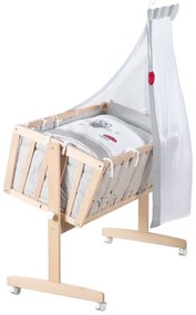 Kołyska z litego drewna bukowego na kółkach/z baldachimem 40x90 cm w naturalnym kolorze Adam and Owl – Roba