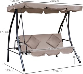 Outsunny Huśtawka z Funkcją Leżanki Brązowa 200x 125 x 170 cm
