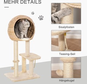 PawHut Drapak dla kota Drapak do ostrzenia pazurów dla kotków Meble z jaskinią dla kota sizal miękki plusz beżowy