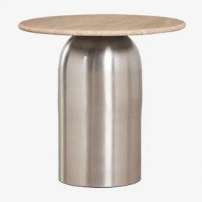 Stolik Nocny Ø40 Cm Alliser Clear Brush & Travertine - Sklum