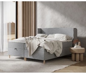 Szare łóżko boxspring ze schowkiem 200x200 cm Monpelli – Maison de Rêve