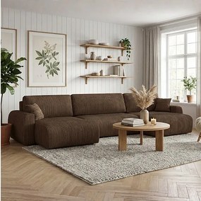 Stylowy narożnik rozkładany  ARIEL U 387x150x87 cm w tkaninie Velo 48 brązowej