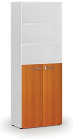 Szafa biurowa kombinowana PRIMO WHITE, drzwi na 3 poziomach, 800 x 420 x 2128 mm, biały/wiśnia