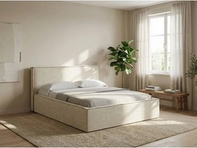 Szarobrązowe tapicerowane łóżko dwuosobowe ze schowkiem i stelażem 180x200 cm Anani – Makamii