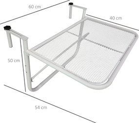 Outsunny Stół Wiszący Balkonowy Kwadratowy Regulowana Wysokość Metalowy Biały 60x565x45cm | Aosom PL