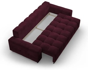 Bordowa aksamitna rozkładana sofa ze schowkiem 250 cm Wicklow – Cosmopolitan Design