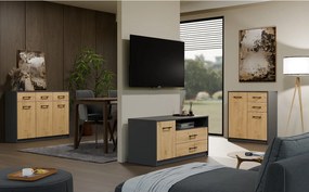 SIMPLO Szafka RTV 1D2S | Antracyt Dąb Artisan | 109x45x53 cm | Nowoczesny Stolik TV