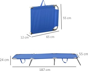 Outsunny Leżak Plażowy Niebieski z Regulowanym Oparciem Składany Idealny na Balkon i Taras do 120 kg | Aosom PL