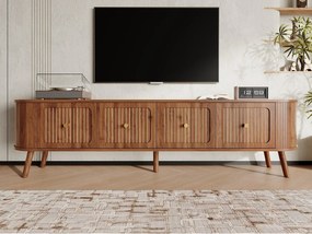 Nowoczesne meble TV 180x38x47 cm - 4 drzwi - złocone uchwyty - nogi drewniane - brązowy