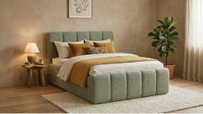 Stylowe łóżko tapicerowane KORA 200x200 cm w tkaninie CENTAUR 13 zielonej