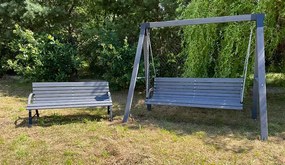Szara drewniana huśtawka stojąca ogrodowa Kaori 3X - 160 cm