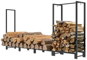 Outsunny Regał na Drewno Opałowe, dwa sekcje, rama ze stali nierdzewnej, do 300 kg, 240 x 32 x 115 cm, Czarny