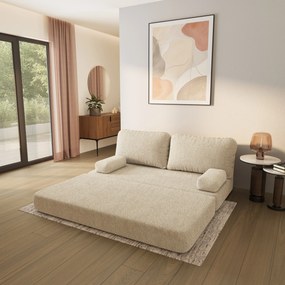 Masseno Sofa piankowa NIKSI z funkcją spania, Kanapa z pianki do salonu, Bezmontażowa, Tkanina bucle – Kremowy QUELLE 02